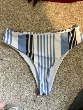 SHEIN Blue, White & Black Vertical Stripe Bikini Bottom